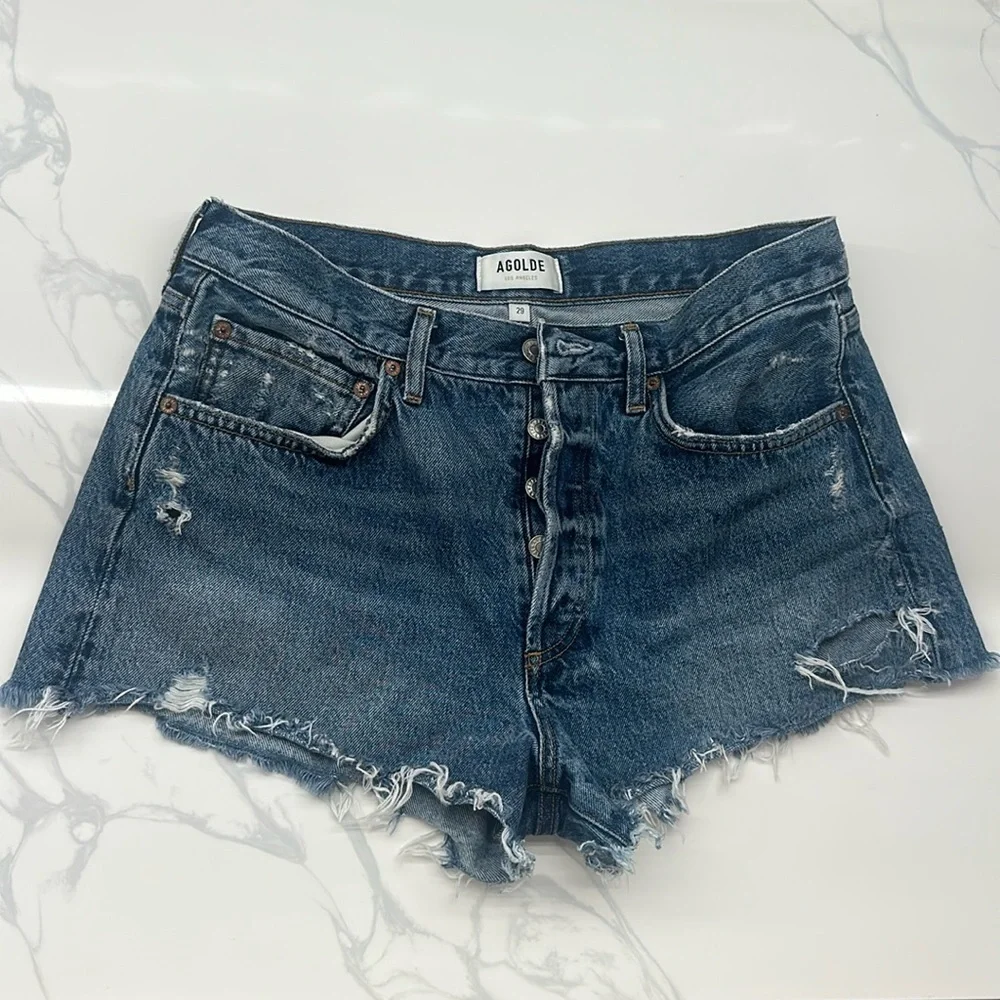 Agolde PARKER VINTAGE CUT OFF SHORT IN DARK SWAPMEET‎ in size 29 - Picture 7 of 14
